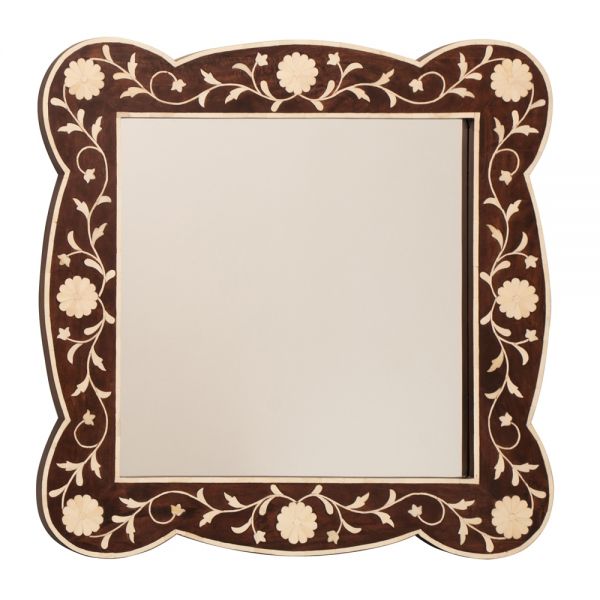 Contemporary Indian Rosewood Framed Mirror with Bone Inlay